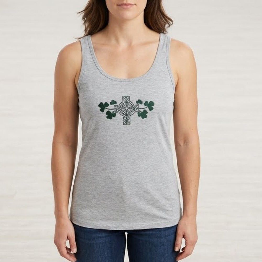 Next Level Apparel Irish Celtic Cross Shamrock Tank Top Gray